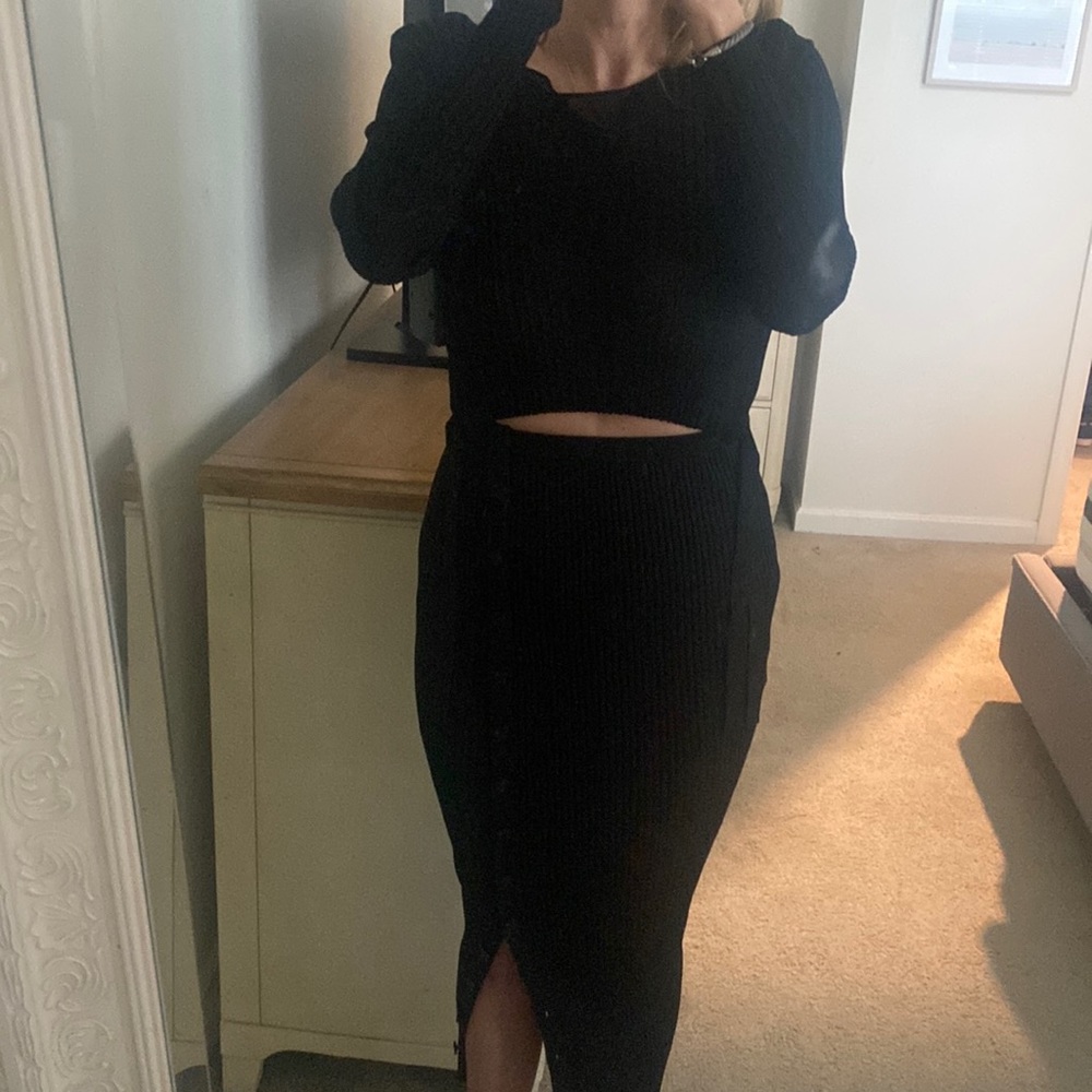 SelfPortrait, long black dress with cutout